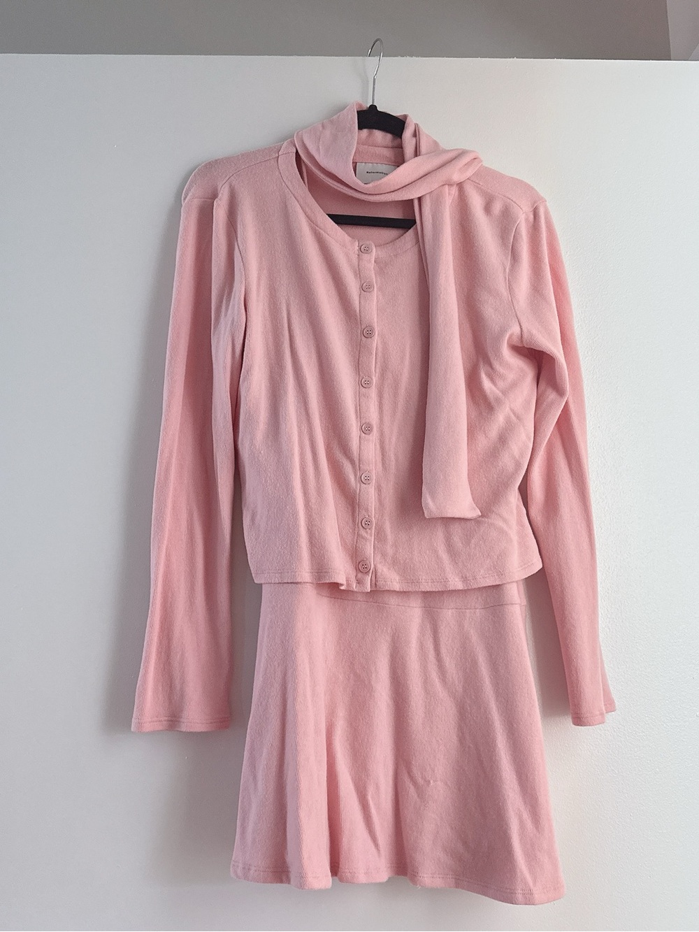 Reformation Pink Women's Cardigan and Dress Set with Scarf